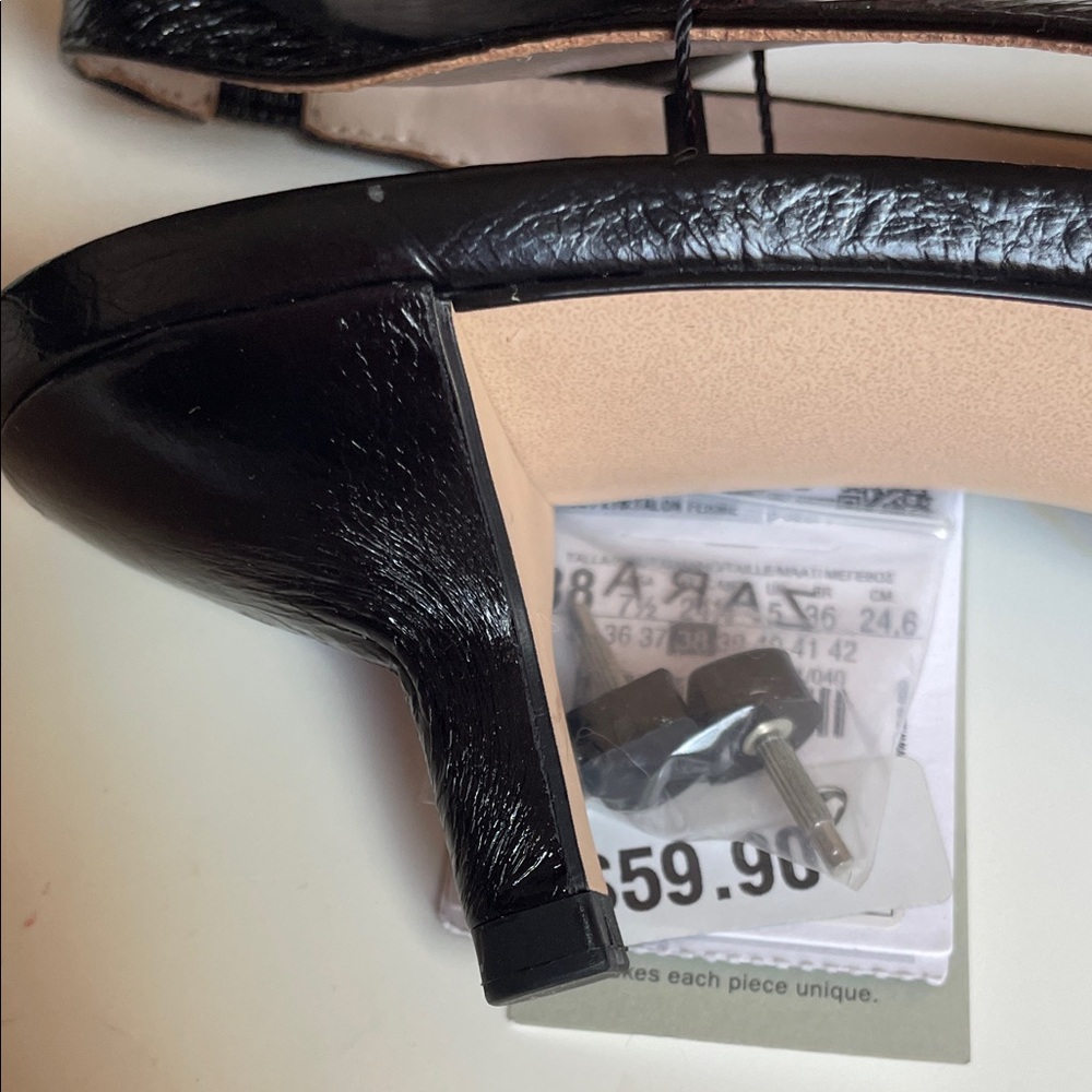 Zara Black Pointed Toe Slingback Heels Size 38 - Picture 5 of 5